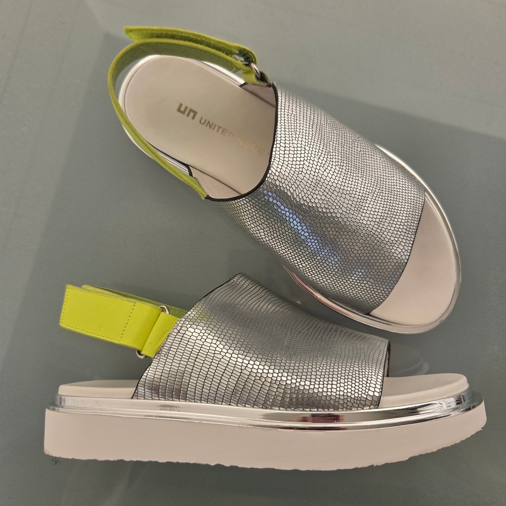 United Nude Rico Sandal Silver Neon Lime Green Platform Slingback Womens 37